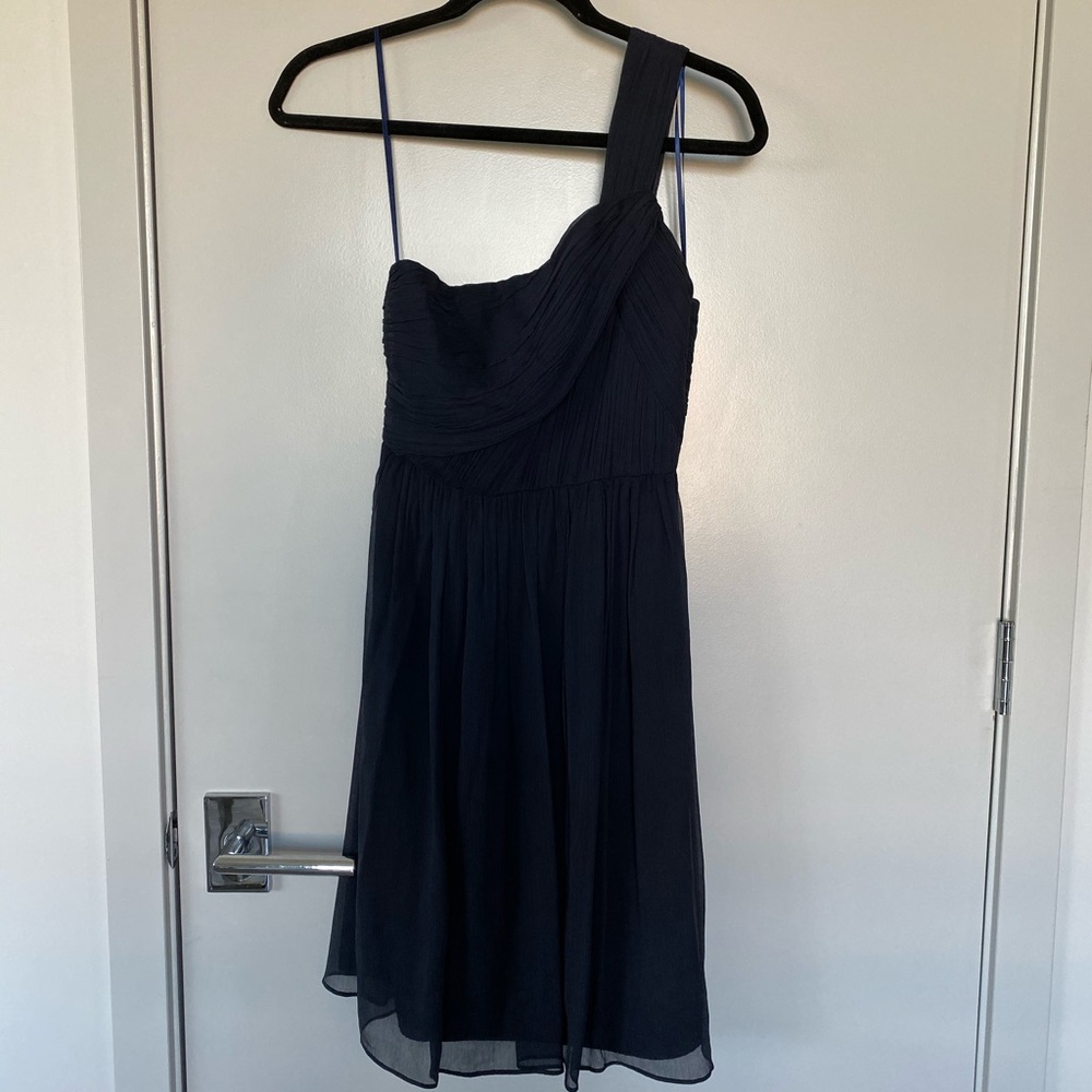 J. Crew Navy Silk One Shoulder Dress